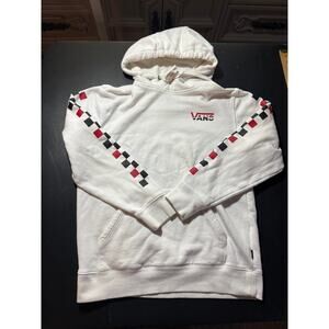 Vans Hoodie – White with Red/Black Checkered Sleeves – Size S